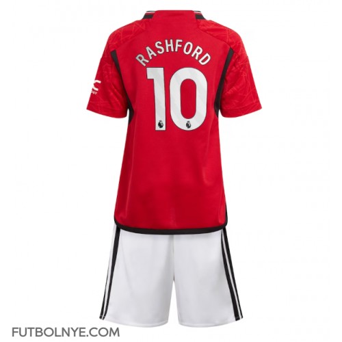 Camiseta Manchester United Marcus Rashford #10 Primera Equipación para niños 2023-24 manga corta (+ pantalones cortos)